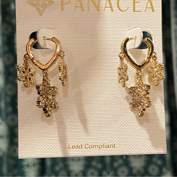 Panacea Hoop Huggie Snowflake Gold Earrings NWT - Picture 9 of 13